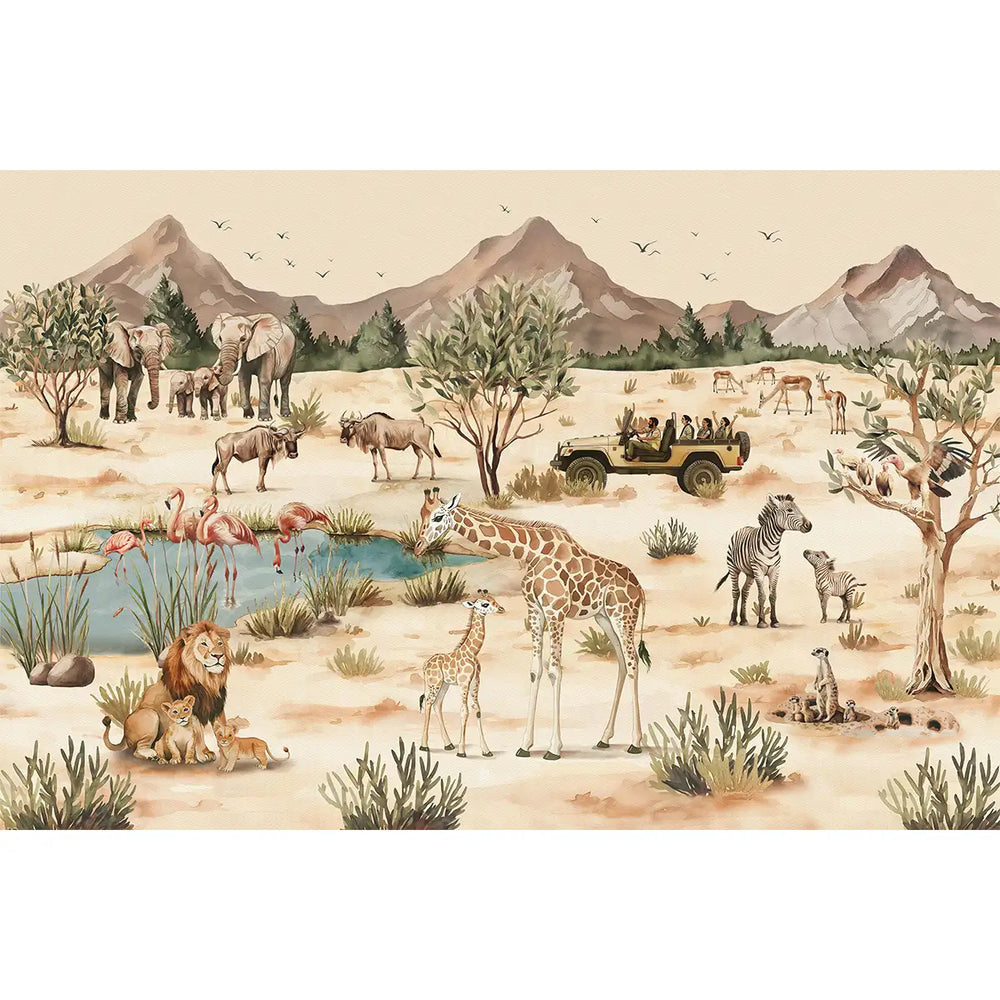 Savanna Jungle theme Kids Room Wallpaper