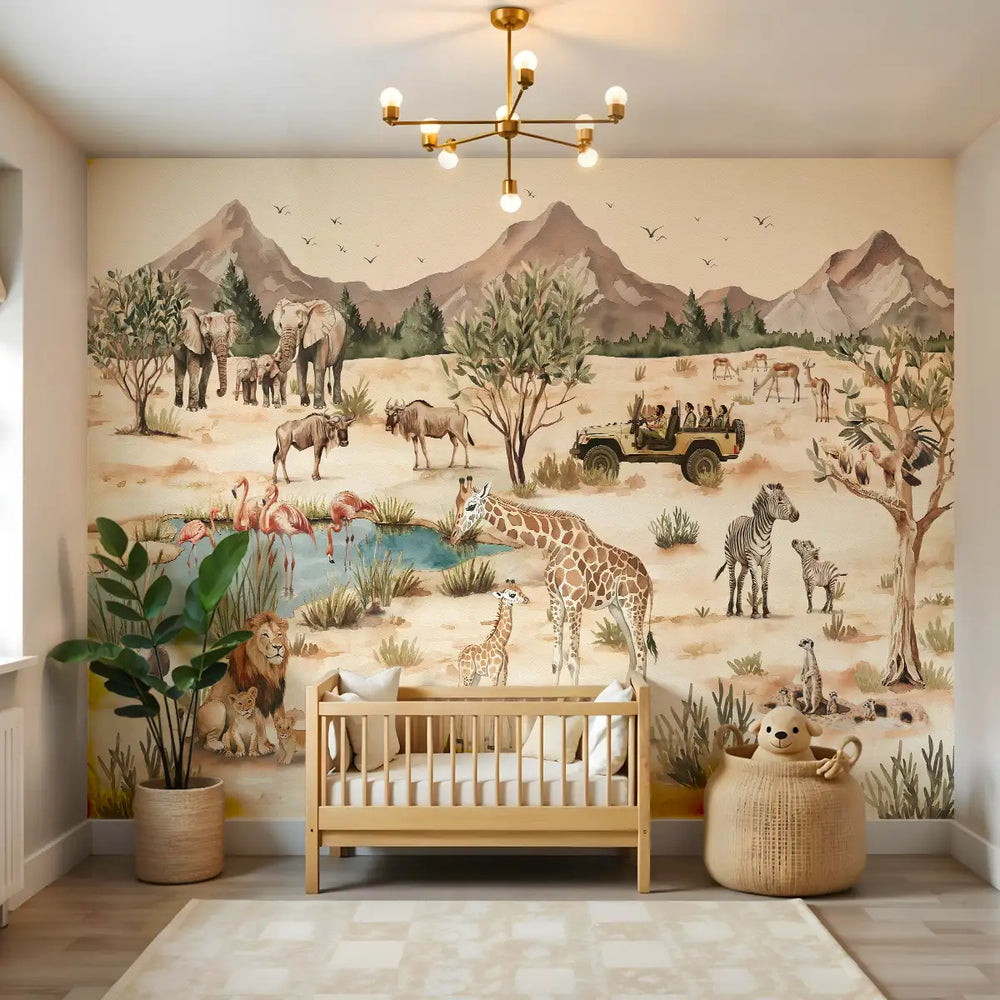Savanna Jungle theme Kids Room Wallpaper