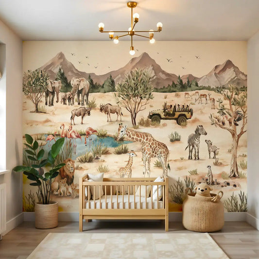 Savanna Jungle theme Kids Room Wallpaper